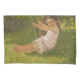 Meisje glimlachen op een zwaai ( kindertijd) kussensloop