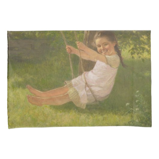 Meisje glimlachen op een zwaai ( kindertijd) kussensloop (Voorkant-Rechts)