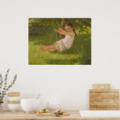 Meisje glimlachen op een zwaai ( kindertijd) poster (Keuken)