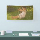 Meisje glimlachen op een zwaai ( kindertijd) spandoek (Beurs)