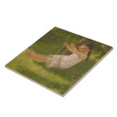 Meisje glimlachen op een zwaai ( kindertijd) tegeltje (Zijkant)