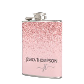 Meisje Glitter Blush Pink Simple Monogram Naam Heupfles (Links)