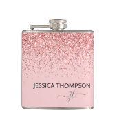 Meisje Glitter Blush Pink Simple Monogram Naam Heupfles (Voorkant)