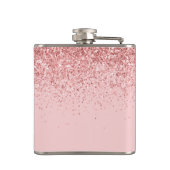 Meisje Glitter Blush Pink Simple Monogram Naam Heupfles (Achterkant)