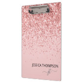 Meisje Glitter Blush Pink Simple Monogram Naam  Klembord (Links)