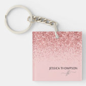 Meisje Glitter Blush Pink Simple Monogram Naam Sleutelhanger (voorkant)