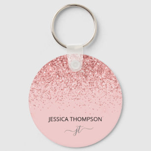 Meisje Glitter Blush Pink Simple Monogram Naam  Sleutelhanger