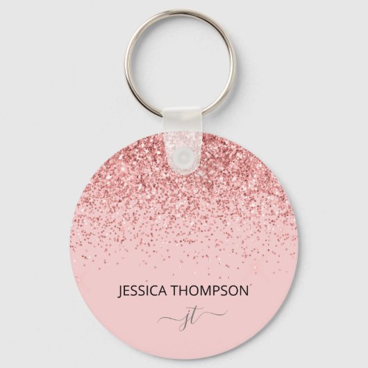 Meisje Glitter Blush Pink Simple Monogram Naam Sleutelhanger (Voorkant)