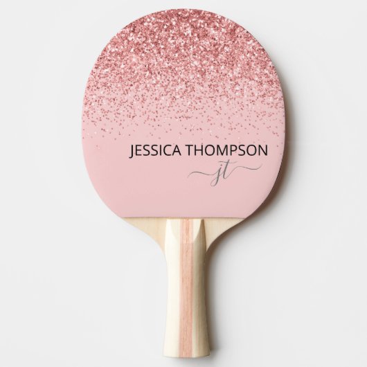Meisje Glitter Blush Pink Simple Monogram Naam  Tafeltennisbatje (Voorkant)