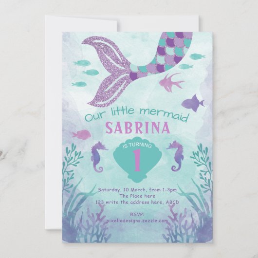 Meisje, Glitter, Mermaid, Tail onder het zee, Kaart (Voorkant)