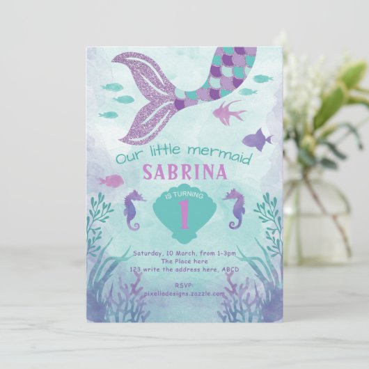 Meisje, Glitter, Mermaid, Tail onder het zee, Kaart (Staand voorkant)