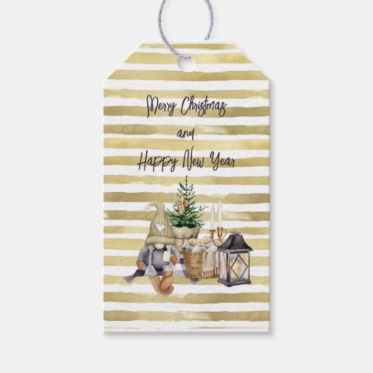 Meisje Gnome Doll Onder Kerstmis Decoraties Cadeaulabel (Voorkant)