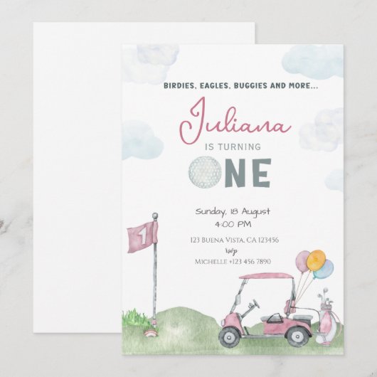 Meisje Golf Verjaardagsuitnodiging Sjabloon Golfba (Voorkant / Achterkant)