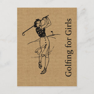  meisje Golfer op Faux Burlap Decoratief Briefkaart