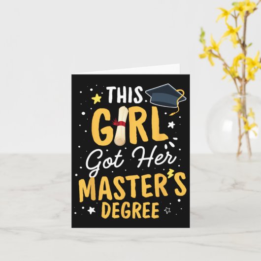 Meisje Got Haar Masters Degree Afstuderen Meester Kaart (Gele Bloem)