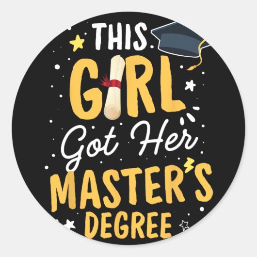 Meisje Got Haar Masters Degree Afstuderen Meester Ronde Sticker (Voorkant)