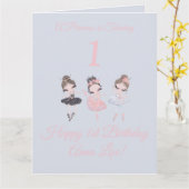 Meisje Goud Roze Ballerina Prinses 1e Verjaardag Kaart (Gele Bloem)