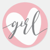 "Meisje" Grijs Wit Baby Blush Roze Hart Ronde Sticker (Voorkant)