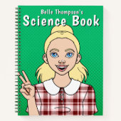 Meisje Groene Cartoon Naam School Onderwerp Notitieboek (Voorkant)