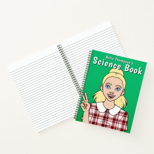 Meisje Groene Cartoon Naam School Onderwerp Notitieboek (Binnen)