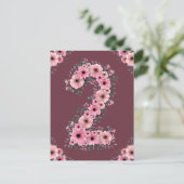 Meisje Grote 2e Verjaardag Roze Bloemen Groen Loof Briefkaart (Staand voorkant)