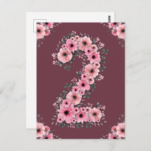 Meisje Grote 2e Verjaardag Roze Bloemen Groen Loof Briefkaart (Voorkant / Achterkant)