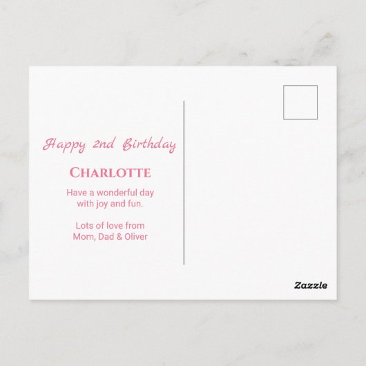 Meisje Grote 2e Verjaardag Roze Bloemen Groen Loof Briefkaart (Achterkant)