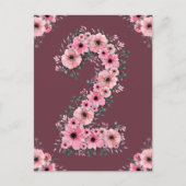 Meisje Grote 2e Verjaardag Roze Bloemen Groen Loof Briefkaart (Voorkant)