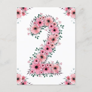 Meisje Grote 2e Verjaardag Roze Bloemen Groen Loof Briefkaart