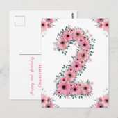 Meisje Grote 2e Verjaardag Roze Bloemen Groen Loof Briefkaart (Voorkant / Achterkant)