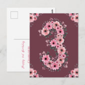 Meisje Grote 3e Verjaardag Roze Bloemen Groen Loof Briefkaart (Voorkant / Achterkant)