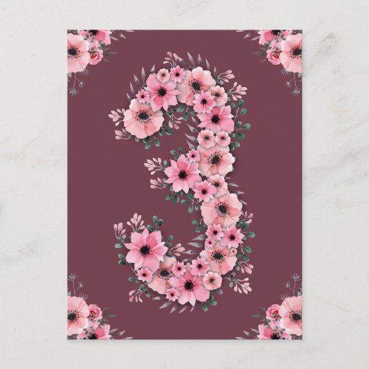 Meisje Grote 3e Verjaardag Roze Bloemen Groen Loof Briefkaart (Voorkant)