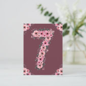 Meisje Grote 7e Verjaardag Roze Bloemen Groen Loof Briefkaart (Staand voorkant)