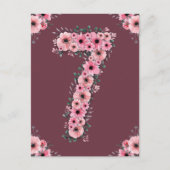 Meisje Grote 7e Verjaardag Roze Bloemen Groen Loof Briefkaart (Voorkant)