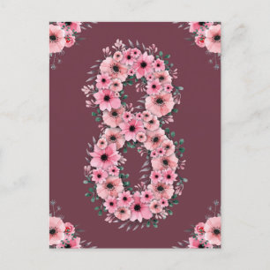 Meisje Grote 8e Verjaardag Roze Bloemen Groen Loof Briefkaart