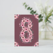 Meisje Grote 8e Verjaardag Roze Bloemen Groen Loof Briefkaart (Staand voorkant)