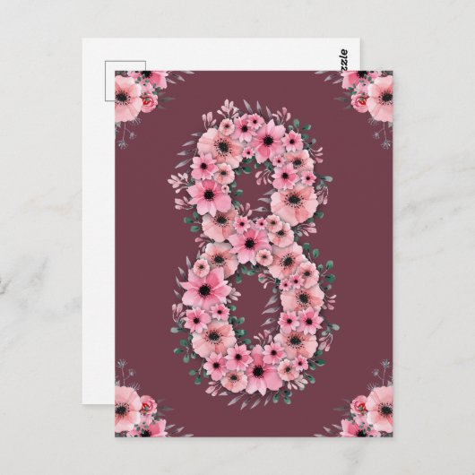 Meisje Grote 8e Verjaardag Roze Bloemen Groen Loof Briefkaart (Voorkant / Achterkant)