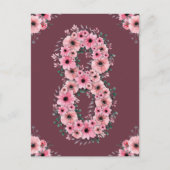 Meisje Grote 8e Verjaardag Roze Bloemen Groen Loof Briefkaart (Voorkant)