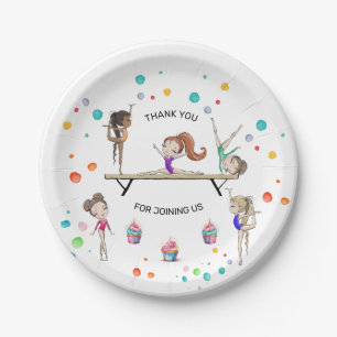 Meisje Gymnastiek Cupcake & Ballon Verjaardagsfees Papieren Bordje