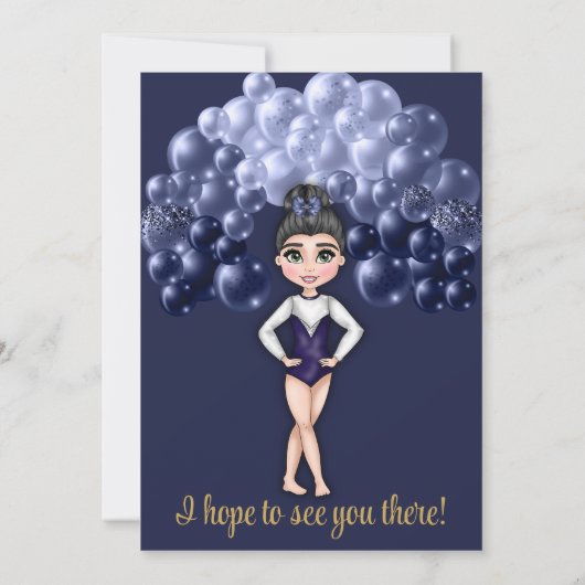 Meisje Gymnastiek Verjaardagsfeestje Deep Blue Bal Kaart (Achterkant)