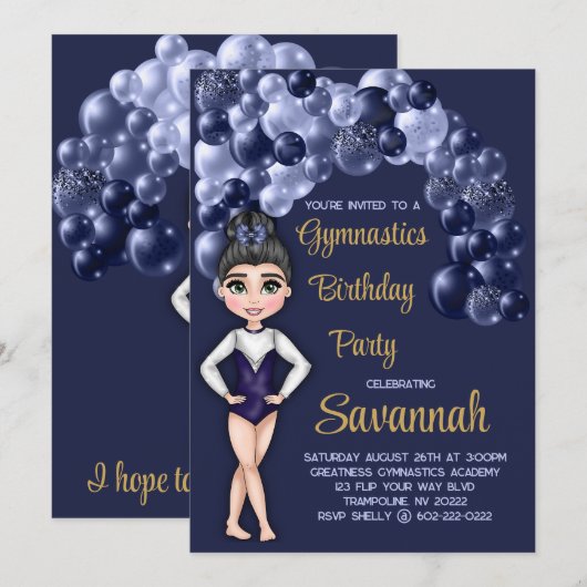 Meisje Gymnastiek Verjaardagsfeestje Deep Blue Bal Kaart (Voorkant / Achterkant)