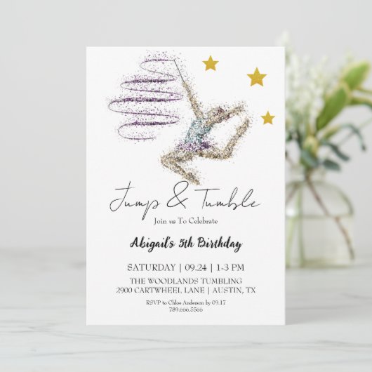 Meisje Gymnastische Verjaardag uitnodiging (Staand voorkant)