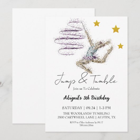 Meisje Gymnastische Verjaardag uitnodiging (Voorkant / Achterkant)