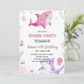 Meisje haai verjaardagsuitnodiging kaart (Staand voorkant)