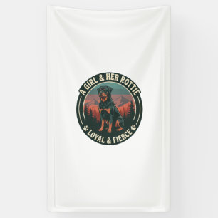 Meisje Haar Rottie Trouw Fierce Rottweiler Hond Be Spandoek