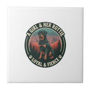 Meisje Haar Rottie Trouw Fierce Rottweiler Hond Be Tegeltje