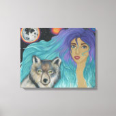 Meisje & Haar Wolf Canvas Afdruk (Voorkant)