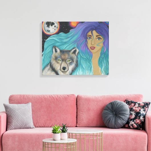 Meisje & Haar Wolf Canvas Afdruk (Insitu (Woonkamer))