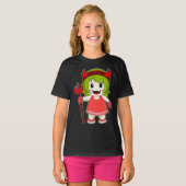 Meisje Halloween Duivel Trident T-shirt (Voorkant volledig)