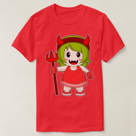 Meisje Halloween Duivel Trident T-shirt (Design voorkant)